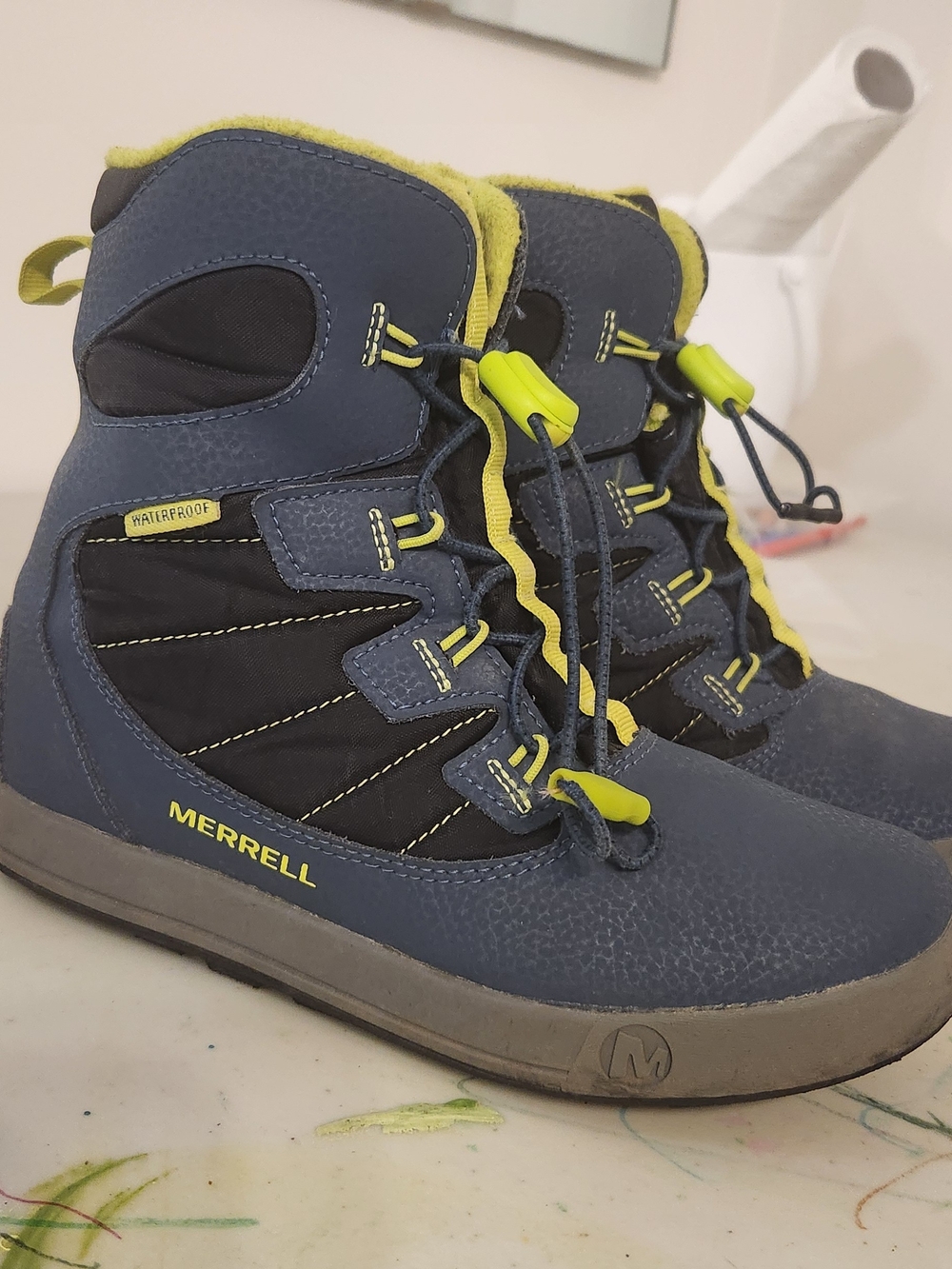 Merrell Kids Waterproof Winter Boots | Blue/Lime |Size 3 Youth